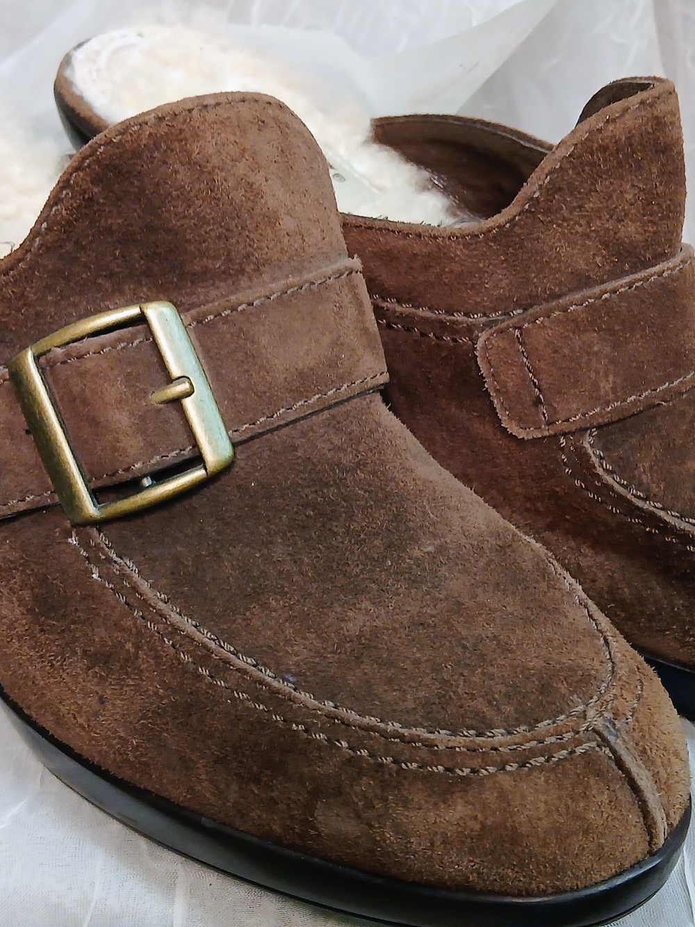 Woman's Suede Monk Strap Shoes in Brown
